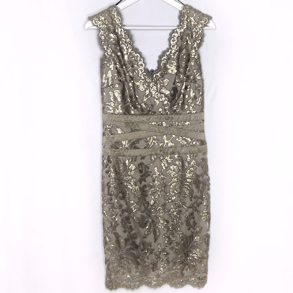 Tadashi Shoji Sequin Lace V-Neck Cocktail Dress - Picture 4 of 15